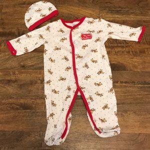 3/$20 🎄 My 1st Christmas Footie Pajamas + Hat Set